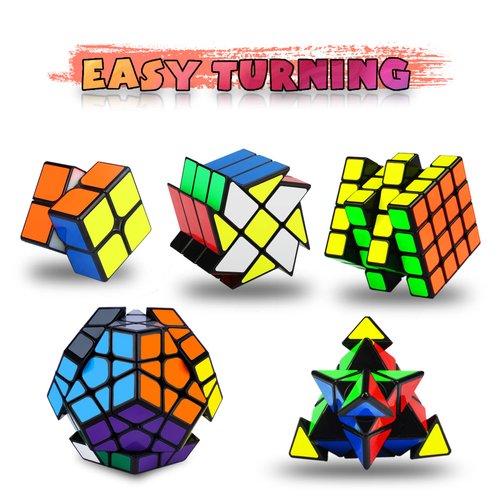 Speed Cube Set, Puzzle Cube, Magic Cube 2x2 4x4 Pyraminx Pyramid Megaminx Fenghuolun Puzzle Cube Toy Gift for Children Adults, Pack of 5
