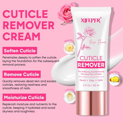XIFEPFR Cuticle Remover Kit - Cuticle Remover Cream & Cuticle Oil, Rose Flavor Cuticle Care Kit with Cuticle Trimmer Cuticle Pusher Cuticle Nipper for Manicure, Removedor de Cuticula for Nail Care