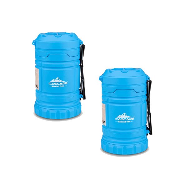 Cascade Mountain Tech Collapsible Flash Pop 2-in-1 Lantern/Flashlight, 2 Pack - Blue, Perfect Lighting for Camping, BBQs and Emergency Light - Batteries Not Included