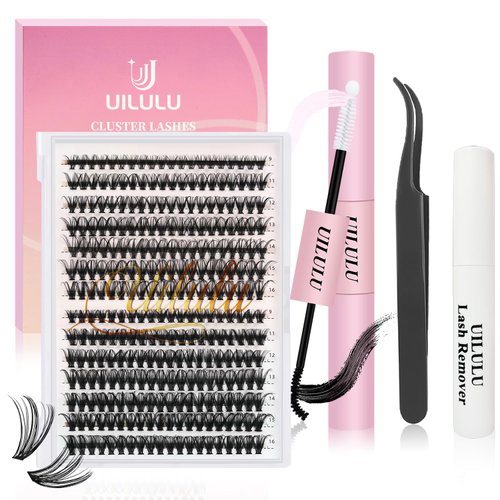 UILULU DIY Lash Extension Kit 280pcs Individual Lashes Clusters D Curl Lash Clusters, Lash Kit with Lash Bond and Seal, Remover, Lash Tweezers (30D+40D-0.07D-9-16MM Kit)