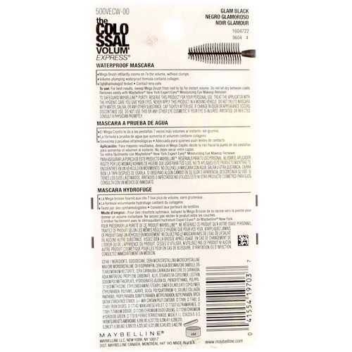 Maybelline New York The Colossal Volum' Express Waterproof Mascara, Glam Black [240] 0.27 oz (Pack of 6)