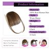 Clip on Bangs Real Human Hair Clip in Bangs Extensions Light Brown Air Bangs Fringe with Temples Hairpieces for Women Curved Bangs for Daily Wear(6# brown Bangs)