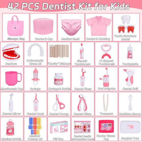 Gifts2U Dentist Kit for Kids, 42Pcs Doctor Kit for Toddlers, Educational Dentist Toys for Kids, Kids Dentist Playset, Dentist Toys for Kids,Gift for Girls Boys