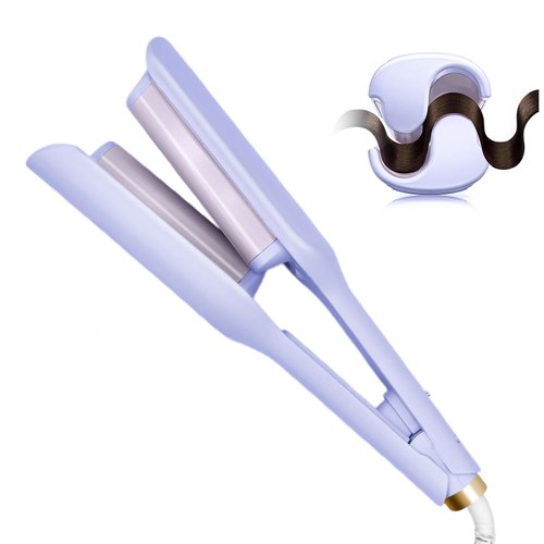 Hair Crimper, 2 Barrel Hair Waver Anti-Scald, 1.25Inch/32mm Rapid Heating Wave Iron, Crimper Hair Tool, 5 Temp Adjustable Curling Wand for Short and Long Hair