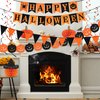 AhfuLife Halloween Party Decorations Supplies Set, Reusable Halloween Decoration Kit Indoor - Happy Halloween Sign Banner for Home, Halloween Pennant Banner, Hanging Paper Tissue Fan