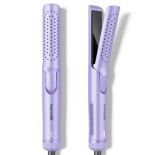 Wavytalk Airflow Styler Curling Iron with 360° Cooling Air, Hair Straightener and Curler 2 in 1, Adjustable Temp. for All Hair Types, Lock in Curls Quicker, Dual Voltage, Purple