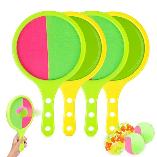 Beach Toys Toss and Catch Game: Toss and Catch Ball Set Beach Games for Kids Age 3+ - Pool Yard Game Summer Outdoor Toys for Kids Family Paddle Ball 2 Pack (Yellow)