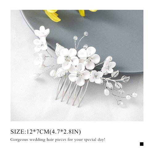 Gorais Flower Wedding Hair Accessories for Brides Silver Leaf Bridal Hair Comb Rhinestone Hair Clip Heaadpiece for Women and Girls
