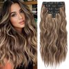 6Pcs Hair Extensions Clip Ins Clip In Hair Extensions Honey Blonde Mixed Light Brown 20 Inch Long Wavy Synthetic Hair Extensions Double Weft Hair Extension (6Pcs,20Inch,22H10#)