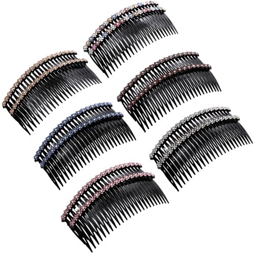 12PCS Sparkly Rhinestone Flower Vintage Side Hair Clips - 24 Teeth French Style Hair Accessories with 6 Colors for Women and Girls
