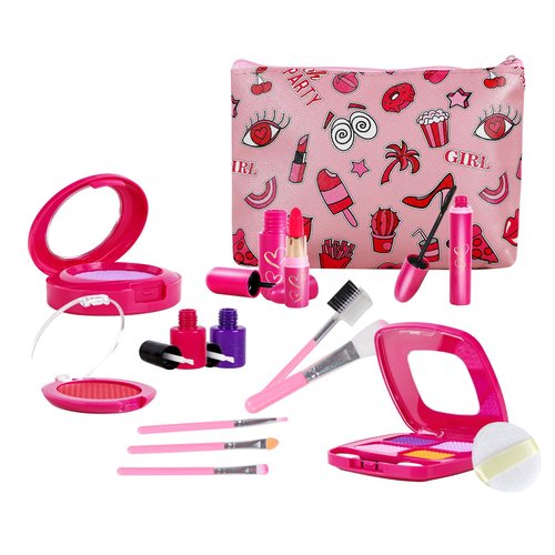 RONGGE Girl Gifts Pretend Play Makeup Toys Beauty Set for Toddler Little Girls Age 3 4 5 6-8 Kids Your Princess Niece Granddaughter Birthday Valentine's Day Christmas (Fake Cosmetic 15pcs Kits)