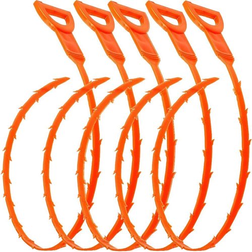 GROTO Hair Drain Clog Remover Cleaning Tool, Hair Drain Clog Remover and Removal Opener Sink and Bathtub, 20.5 Inch, Orange, Set of 5