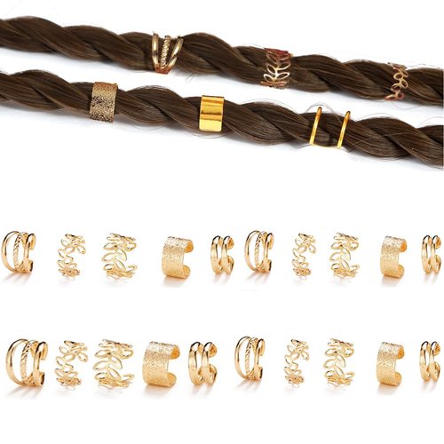 20 PCS Gold Hair Jewelry for Braids with Crystal Rhinestone Dreadlock Braid Clips Non-Piercing Ear Cuffs Clip Jewelry for Women Men Hair Accessories Braids