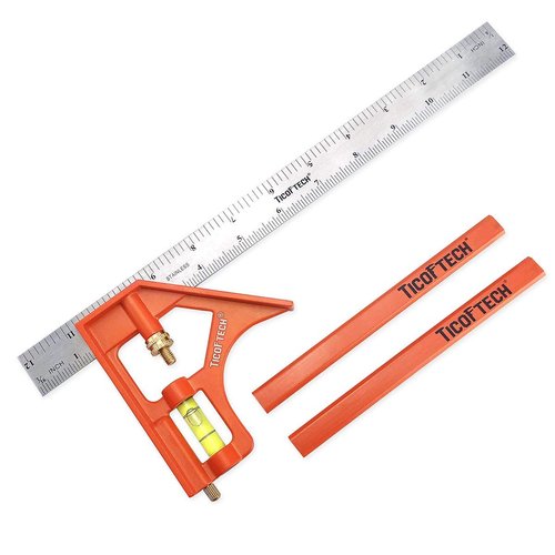 TICOFTECH 12-Inch Combination Square, Inch/Metric Metal Combo Square with Stainless Steel Blade, ...