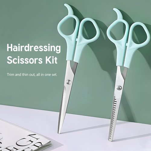 Hair Cutting Scissors and Thinning Shears, 2 Pack 6 inch Professional Stainless Steel Barber Scissors with Sharp Blades, Ergonomic Hairdressing Scissors for Men Women Kids and Pets Hair