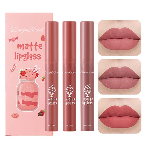 3 Colours Nude Matte Lipstick Set,24 Hour Natural Lip Glazes Velvet Crayon Lip Stain,Ultimate Nourishing Color Stick Lip Glaze,Long Lasting Waterproof Lip Gloss Lipstick for Women Makeup(Set D)