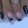 Press on Nails Medium Square Black False Nails Artificial Acrylic Nails Pink Glitter Powder Sequins Design French Fake Nails Full Cover Glossy Reusable Coffin Nails Glue on Nails for Women 24Pcs