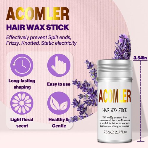 Acomler Wax Stick for Hair,Hair Wax Stick,Hair Wax Stick for Flyaways,Slick Stick for Hair Non-greasy Styling Hair Pomade Stick (Pack of 2 Silver)