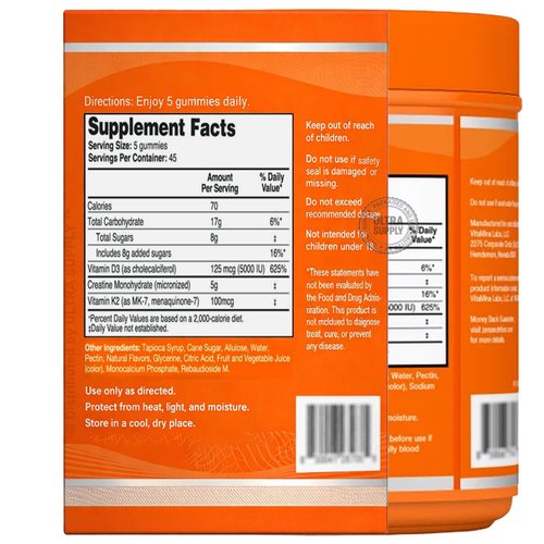 Zena_Creatine Monohydrate + D3 K2 Gummies (225 Count. Value Pack) - Muscle, Bone & Performance Support - Watermelon Flavor