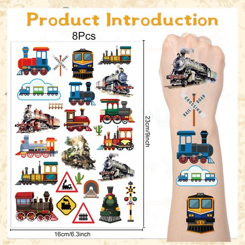 Lovarywow Train Temporary Tattoos Stickers - 200+ Train Birthday Party Decorations Vintage Trains Fake Tattoos Gifts for Boys Transportation Railroad Party Supplies for Kids Favors Prizes