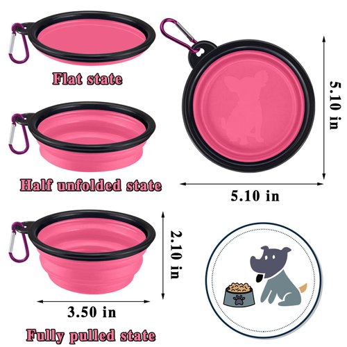 LAVAED 4 Pack Collapsible Dog Bowl Portable Foldable Travel Pets Bowls Cats Water Feeding Food Bowls Silicone Expandable Cup Dish Puppies for Walking Camping Outdoors with Carabiner Clip