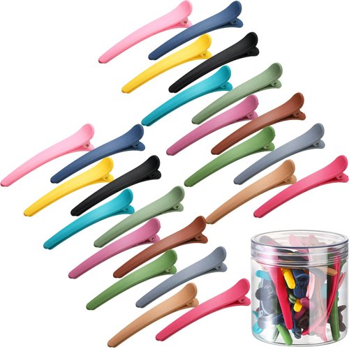 Geosar 24 Pcs Hair Sectioning Clips, Duck Billed Hair Accessories for Styling, Plastic Hair Clips with Container, 2.95 Inch, Colorful, for Women