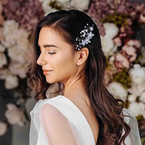 Vacaonio Wedding Pearl Crystal Hair Comb Rhinestone Bridal Hair Pin Hair Piece Silver Flower Hair Combs Arylic Flower Hair Comb Decorative Hair Accessories for Women and Girls Headdress