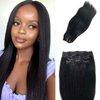 Yaki Clip in Hair Extensions Human Hair #1b Natural Black Yaki Straight Hair Extensions Real Human Hair Clip ins for Black Women 12 Inch 120grams 7pcs Double Weft Light Yaki Clip in Extensions