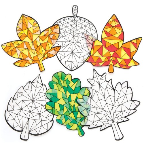 Baker Ross AR646 Autumn Color in Window Decorations - Pack of 12, Suncatcher Stained Glass Effect for Children to Make and Display