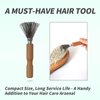 2 Pack Hair Brush Cleaner Tool Cleaning Comb Brushes for Hairbrush Easy Clean Solution with Metal Rake Wooden Handle for Home and Salon Use (Handle with Groove)