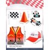 24 Pcs Kids Race Car Driver Costume Set Include Racer Vest Car Cap Pull Back Cars Toy Model Set Traffic Cones and Racing Checkered Flag for Boys Girls Race Car Theme Birthday Party Supplies