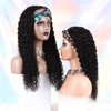 Deep Wave Headband Wig Human Hair Wigs for Black Women - Brazilian Virgin Hair Deep Wave Wig Headband - Glueless None Lace Front Deep Curly Wigs Human Hair 150% Density Natural Black (18 Inch)