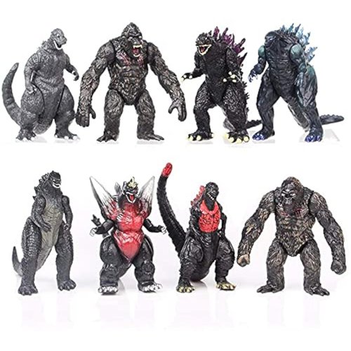 JAYKENIXO Set of 8 Action Figures King of The Monsters Dragon VS Kong Mini Dinosaur Orangutan Playsets