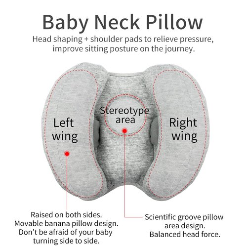 KAKIBLIN Baby Head Neck Support Pillow, 2 in 1 Banana Neck Pillow for Baby, Baby Travel Pillow for Stroller Neck Support for Newborn, Adjustable Head Pillow for Kids Toddler