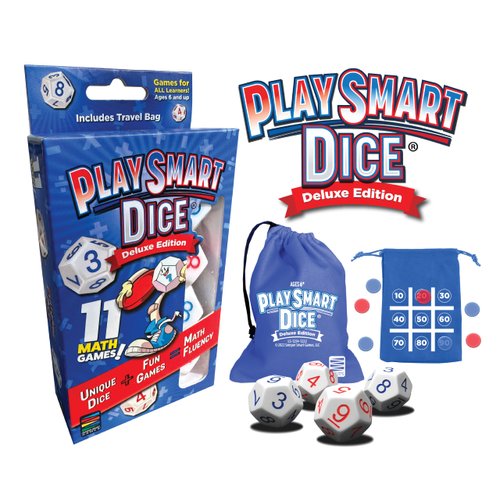 PlaySmart Dice Deluxe: Sharpen Math Skills at Home and On The Go with Uniquely Numbered Math Dice and 11 Fun Math Games That Help Kids Master Mental Math. Perfect Travel Game!