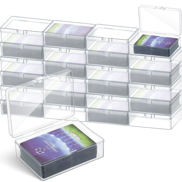 Vicenpal Playing Card Boxes Clear Plastic Deck Card Cases Trading Card Storage Box Holder Collectible 100 Card Game Card Cases 4.45 x 2.91 x 1.35 Inch Compatible with MTG TCG(24 Pcs)