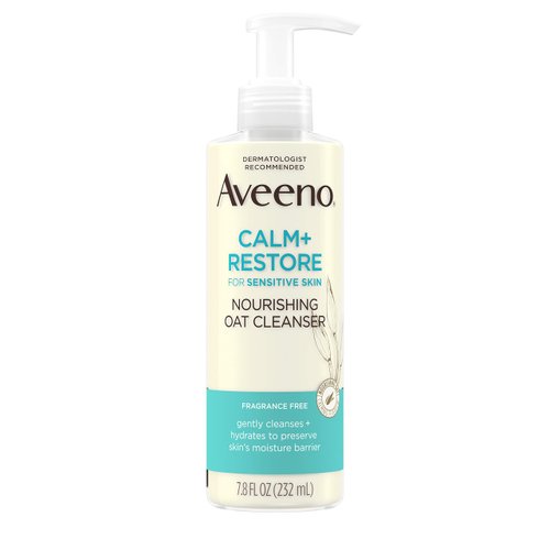Aveeno Calm + Restore Nourishing Oat Facial Cleanser for Sensitive Skin, Gentle Gel Face Wash with Nourishing Oat & Calming Feverfew, Hypoallergenic, Fragrance- & Paraben-Free, 7.8 fl. oz (Pack of 5)