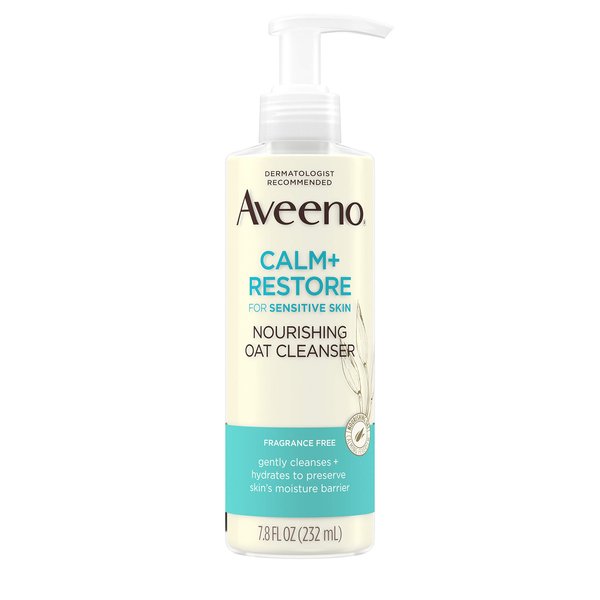Aveeno Calm + Restore Nourishing Oat Facial Cleanser for Sensitive Skin, Gentle Gel Face Wash with Nourishing Oat & Calming Feverfew, Hypoallergenic, Fragrance- & Paraben-Free, 7.8 fl. oz (Pack of 5)