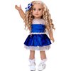 Ice Dancer - 3 Piece 18 inch Doll Ice Skating Outfit - Blue Leotard with Double Blue & Silver Ruffle Skirt, Decorative Head Flower and Ice Skates - Clothes Fits 18 inch Doll (Doll Not Included)