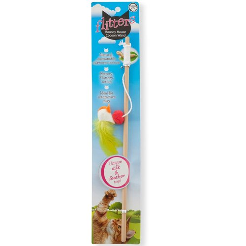 NECOICHI Flitters Wobble Mouse Cocoon Toys, Unique Cat Wand Toy Feather (Feather, Wand Toy)