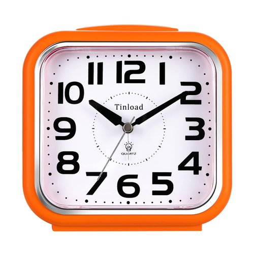 5.5" Silent Analog Alarm Clock Non Ticking, Gentle Wake, Beep Sounds, Increasing Volume, Battery Operated Snooze and Light Functions, Easy Set, Orange
