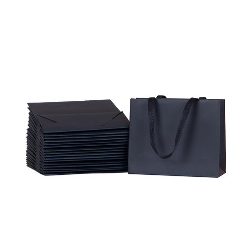 PAPERIST 16pcs 6.3x2.4x5.1 (1) Small Size, Black paper gift bags with black handles, Thick, sturdy, durable, and luxury gift bags, Wedding, Christmas, Birthday Parties, Bridal Shower, Party