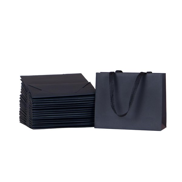 PAPERIST 16pcs 6.3x2.4x5.1 (1) Small Size, Black paper gift bags with black handles, Thick, sturdy, durable, and luxury gift bags, Wedding, Christmas, Birthday Parties, Bridal Shower, Party
