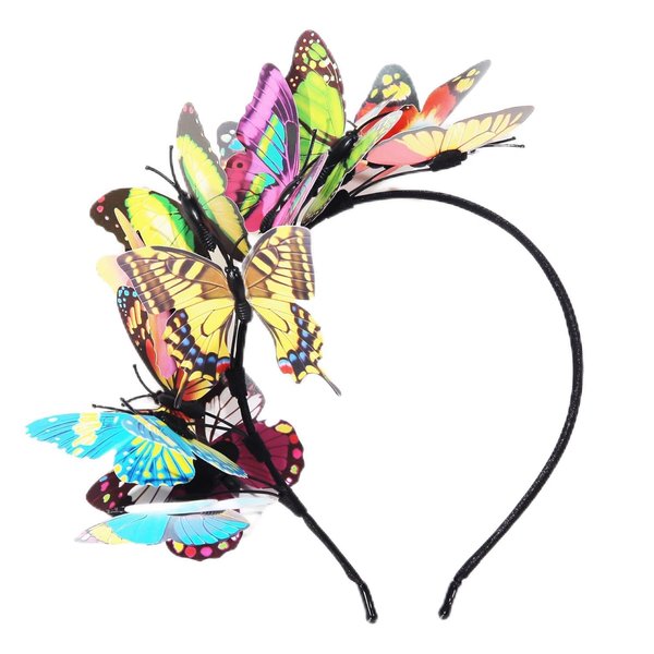 ASHONE Women Butterfly Headband Fascinator Hat Monarch Festival Crown Fashion Party Favor Christmas Halloween (Rainbow)