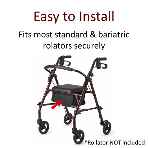 Rollator Walker Bag Underseat - Fabric Storage Organizer - Adjustable Pouch with Pockets for Seniors - Rolling Walker Accessories Under Seat Bag (Black)