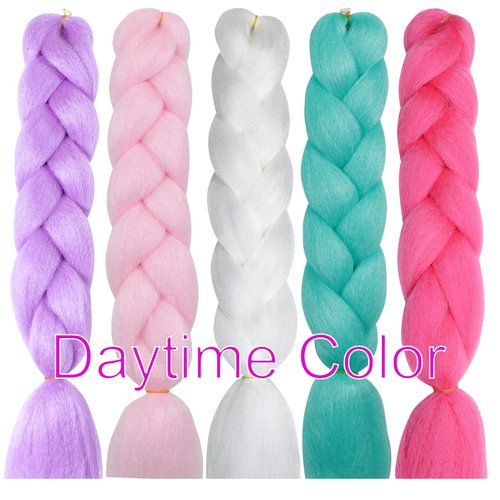 Ms Aloe Glowing Braiding Hair Rainbow Braiding Hair Colorful Luminous Box Braids Multi Color Braiding Hair Glow in the Dark Hair Extensions