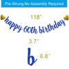 SUNbetterland Blue glitter Happy 60th Birthday Banner, Pre-Strung,Man's 60th Birthday Party Decorations Supplies, Happy 60th Birthday