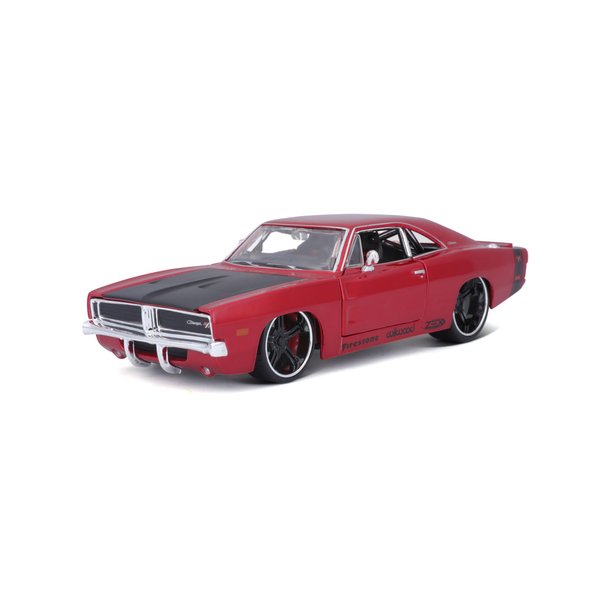 Maisto 1969 Dodge Charger R/T Red Metallic with Black Hood and Black Stripes Classic Muscle 1/25 Diecast Model Car