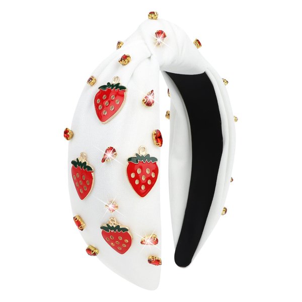 Jaciya Strawberry Party Decorations Knotted Headband for Women Girls Headbands Strawberry Headband Red Rhinestone Head Band Cute Hair Accessories