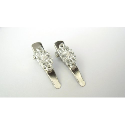Generic 2 small silver rose gold filigree metal alligator hair clip for fine thin hair (Primary color: Silver)